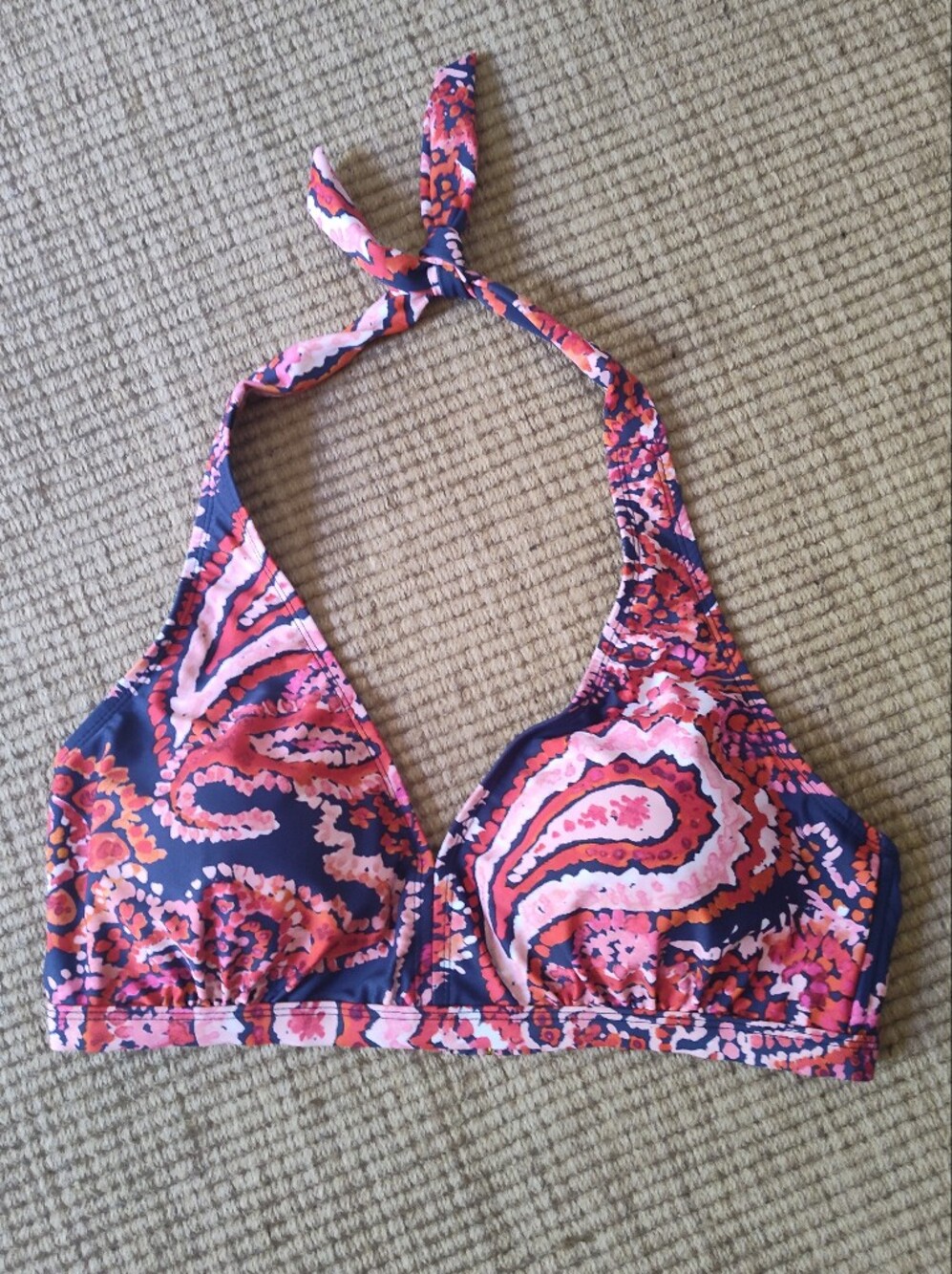 NWT Women's Swimsuits For All Navy Pink Coral Paisley Halter Bikini Top | Sz 14